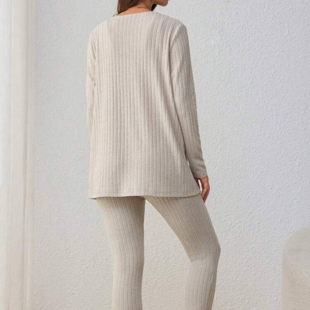 Cream Ribbed Jumpsuit with Jacket - Picture 2 of 4